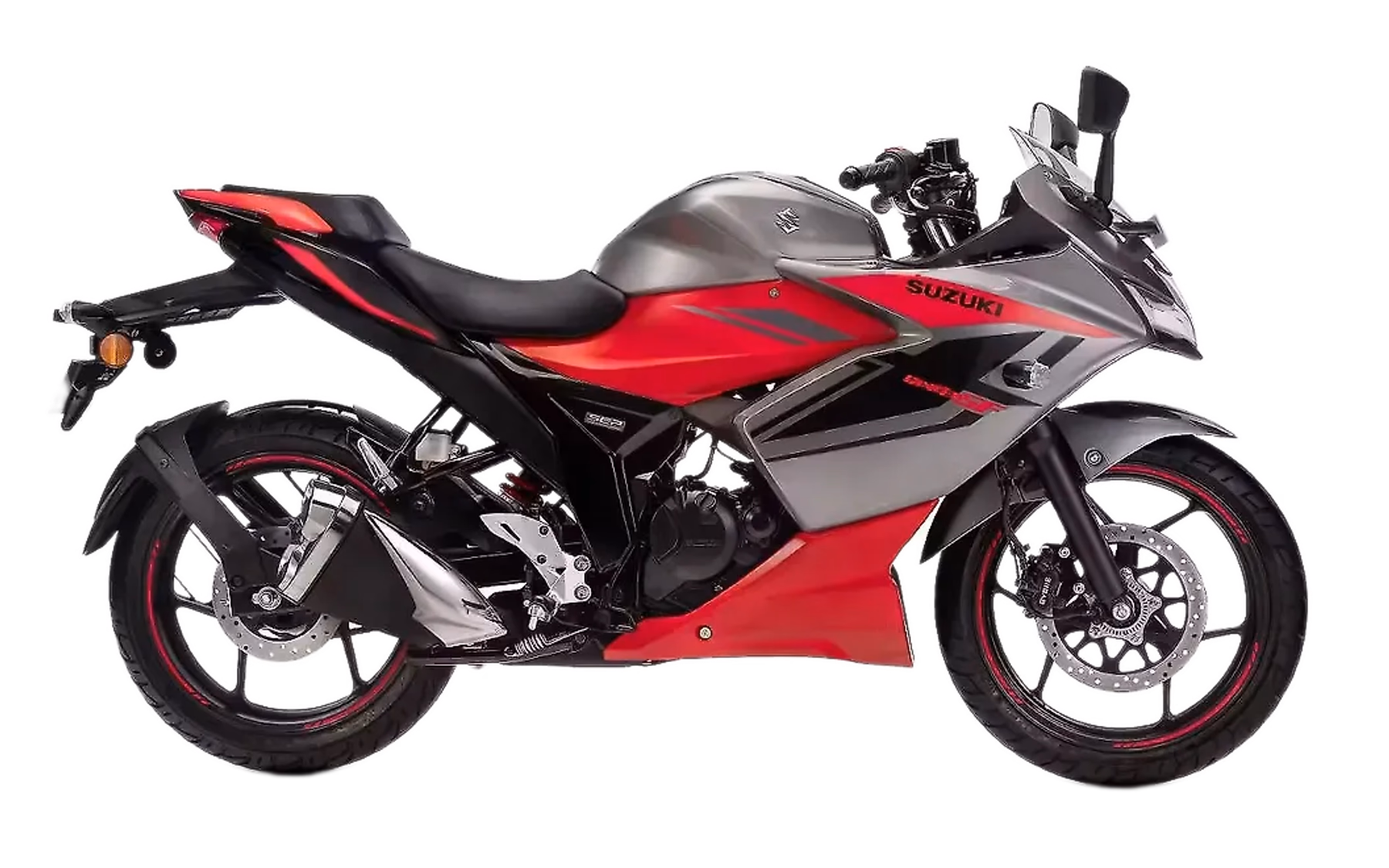 Gixxer SF150 · 2025 · Fi ABS OBD2 · Metallic Sonic Silver / Red